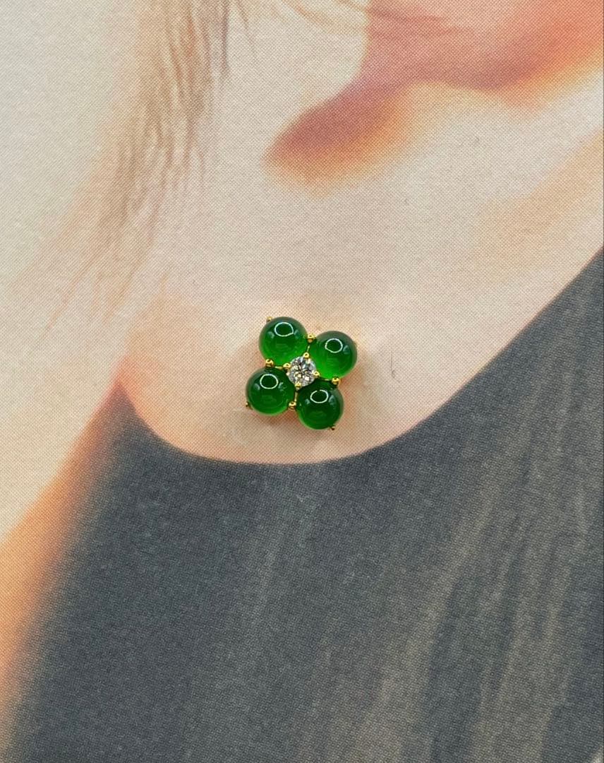 JA114★高級 琅かん翡翠1.156ct ダイヤ K18 ピアス 鑑別金性証付