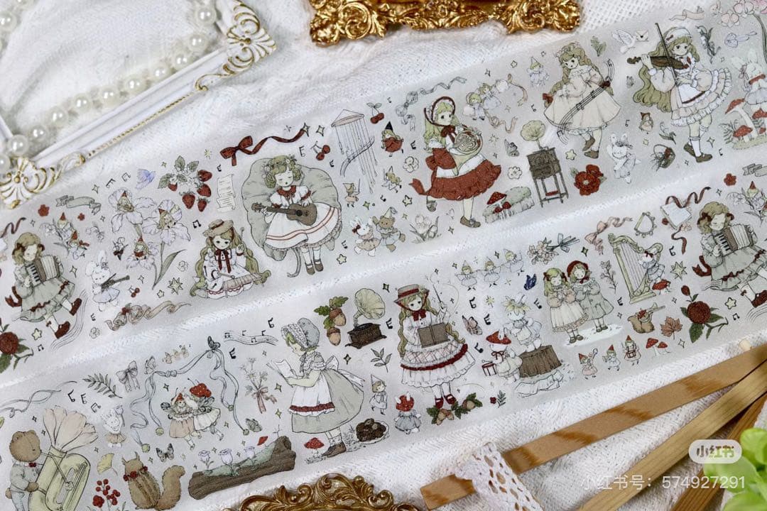 【8699】海外　マステ　5m巻売り　貝殻光カッティングテディベア　女の子　音楽