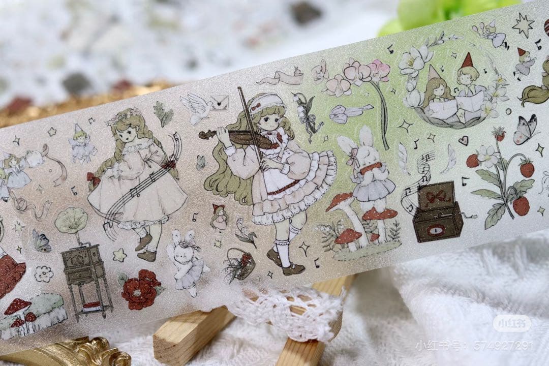 【8699】海外　マステ　5m巻売り　貝殻光カッティングテディベア　女の子　音楽