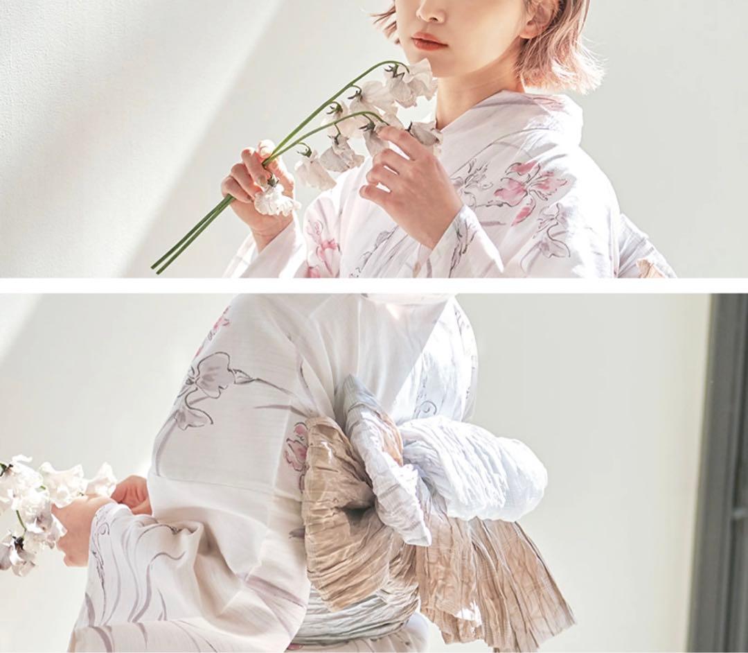 未使用　ディータ　浴衣　セット　花柄　ピンク　兵児帯　グラデーション　グレー