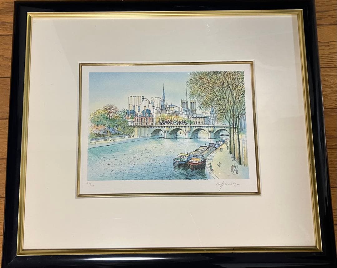 【希少・額装品】ラフルスキー 「セーヌ川」リトグラフ 額縁付き 絵画