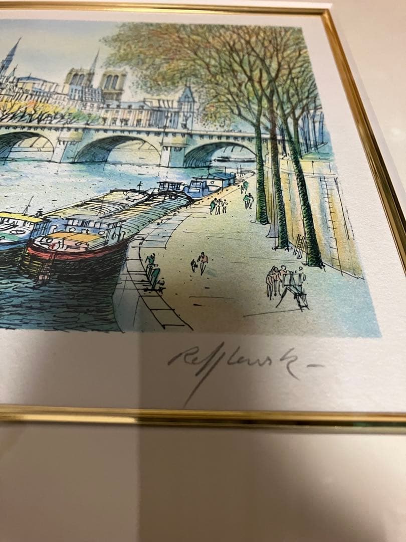 【希少・額装品】ラフルスキー 「セーヌ川」リトグラフ 額縁付き 絵画