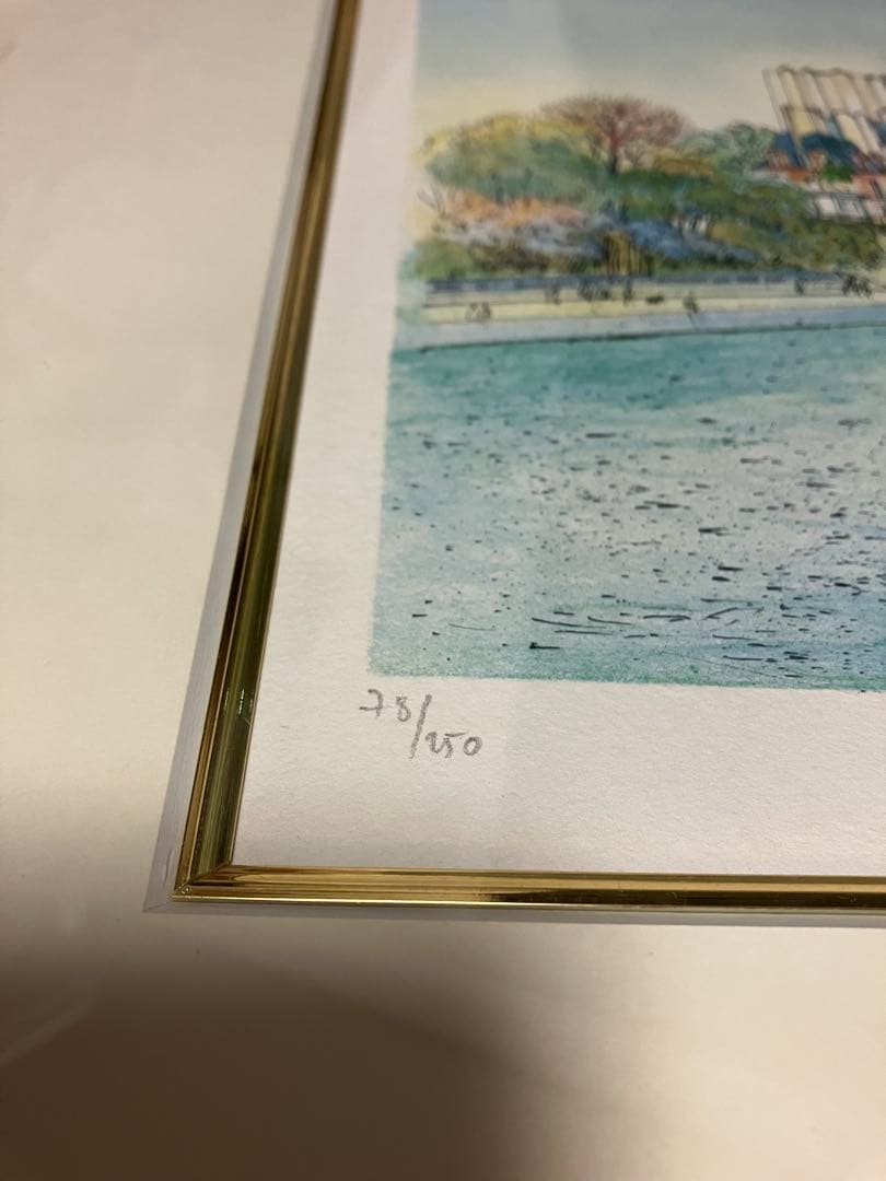【希少・額装品】ラフルスキー 「セーヌ川」リトグラフ 額縁付き 絵画