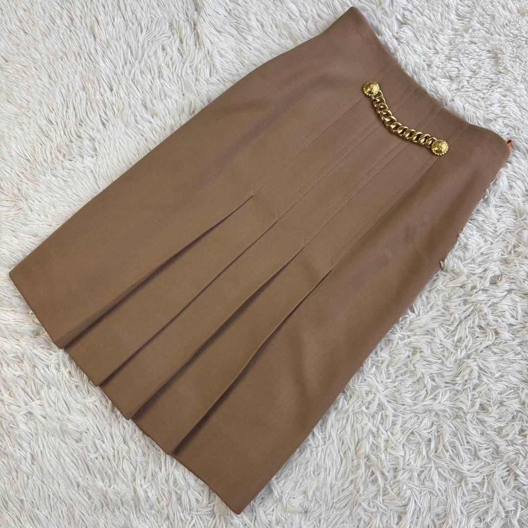 CELINE スカート トリオンフ 金ボタン ロゴ チェーン プリーツ