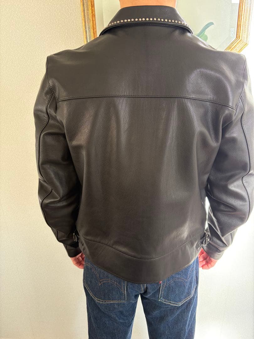 ラグスマックレガー　ブラックレザースタッズ付きシングルライダースジャケット