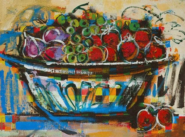 油絵 菅家令子 絵 絵画 インテリア 額付(白) uF6-120209 果物