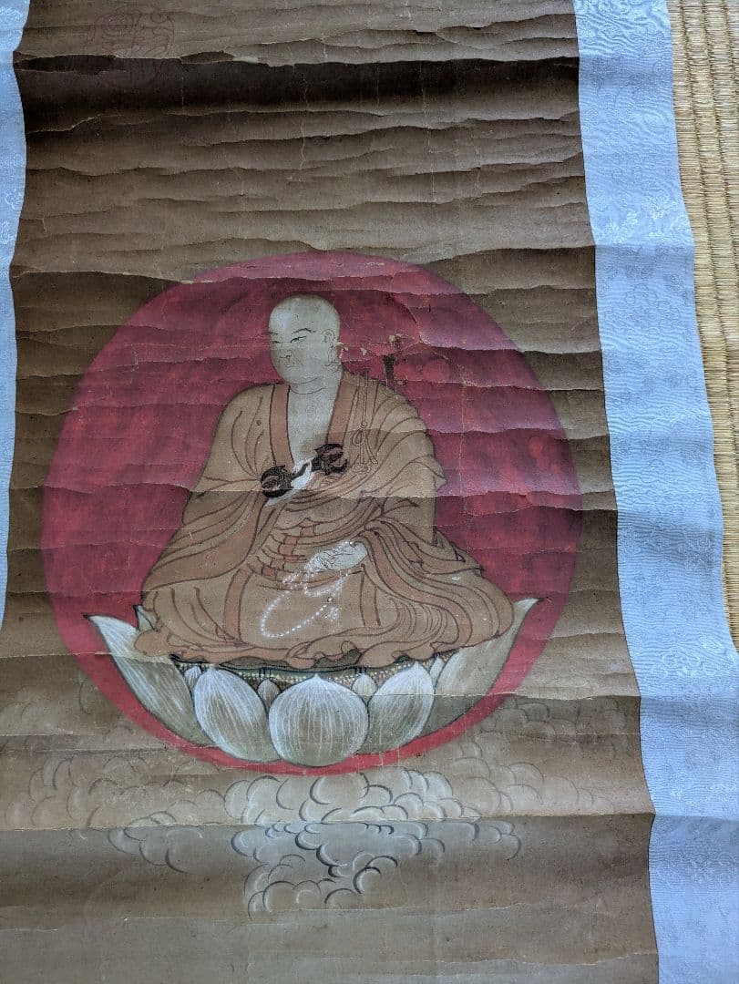 【伝】空海 弘法大師 仏画 掛軸 箱有 蓮の花 昭和七年　西新井總持寺 開眼