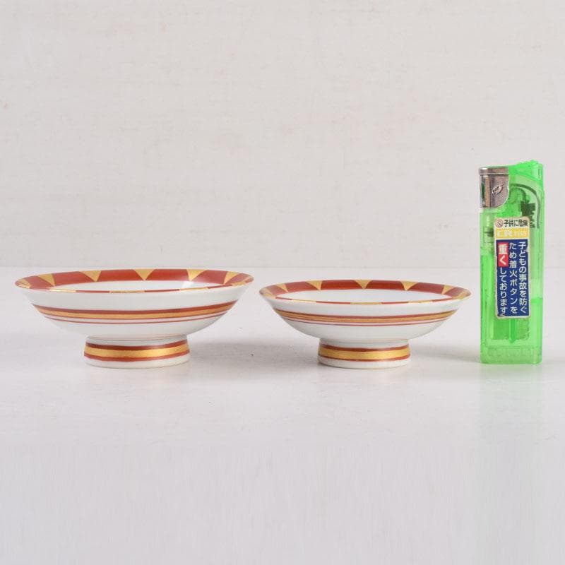 丹山窯　小峠葛芳作　赤絵金彩　組盃　酒杯　共布共箱　2点まとめて　C　8449