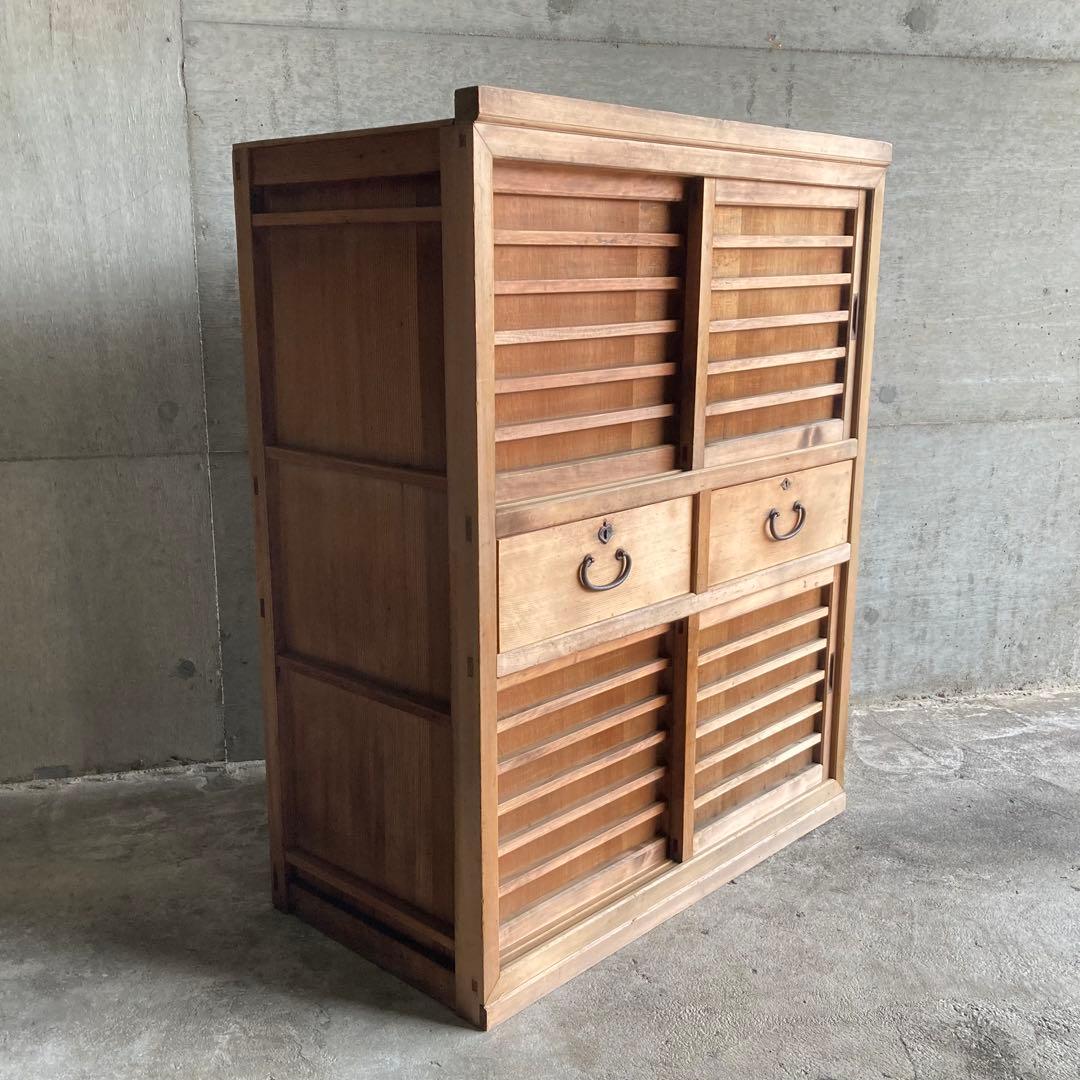 古い水屋箪笥 キャビネット 棚 台 引き戸 引き出し 木製 和風 家具 レトロ