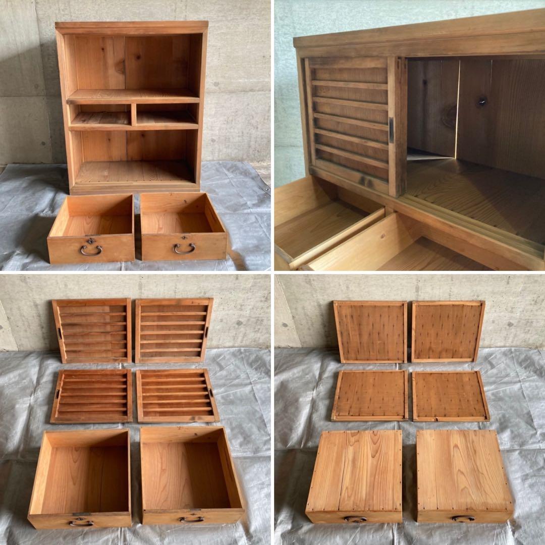 古い水屋箪笥 キャビネット 棚 台 引き戸 引き出し 木製 和風 家具 レトロ