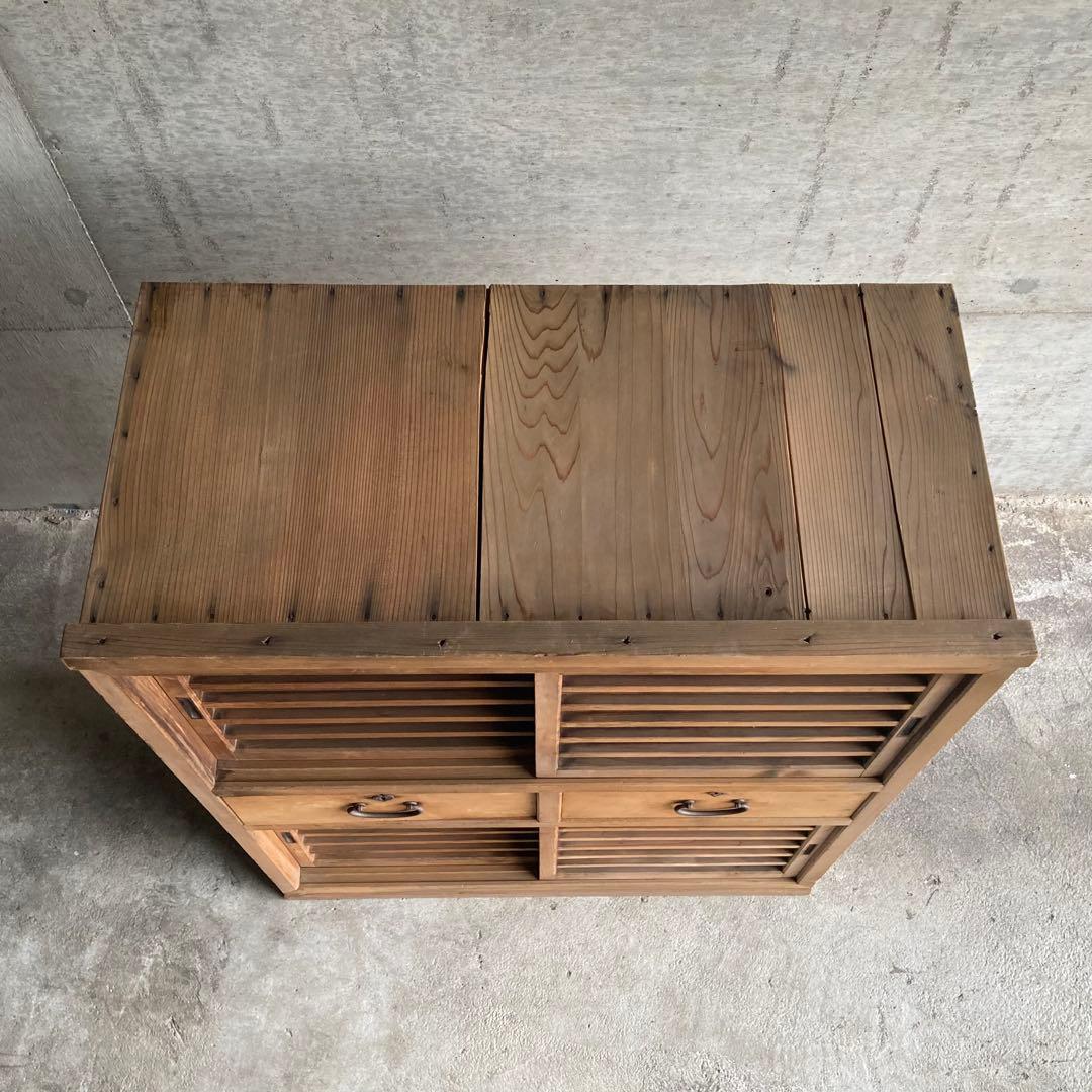 古い水屋箪笥 キャビネット 棚 台 引き戸 引き出し 木製 和風 家具 レトロ