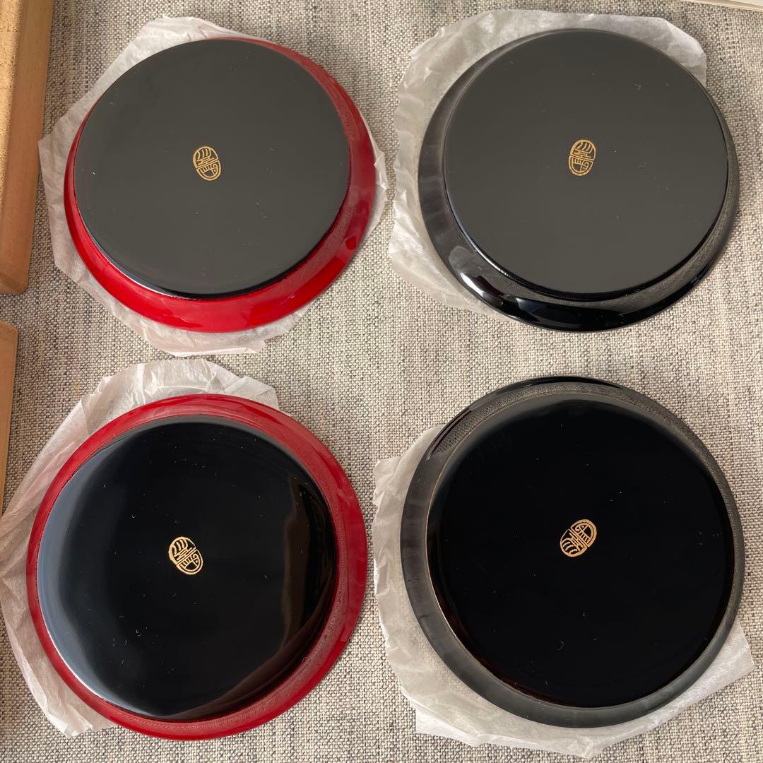 ホルン ラッパ 京都 漆器 象彦 手塩皿 豆皿 6枚 木箱入り 赤 黒