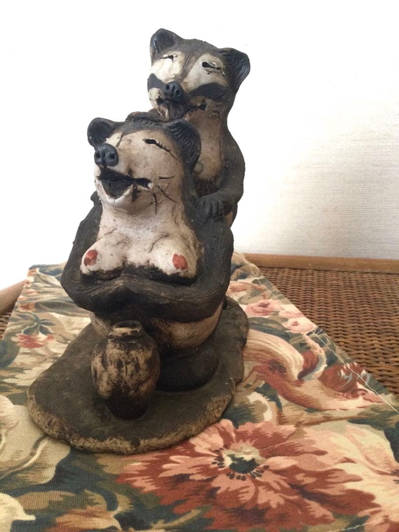 ☆信楽焼＊伝統工芸士の夫婦狸の置物(未使用品)