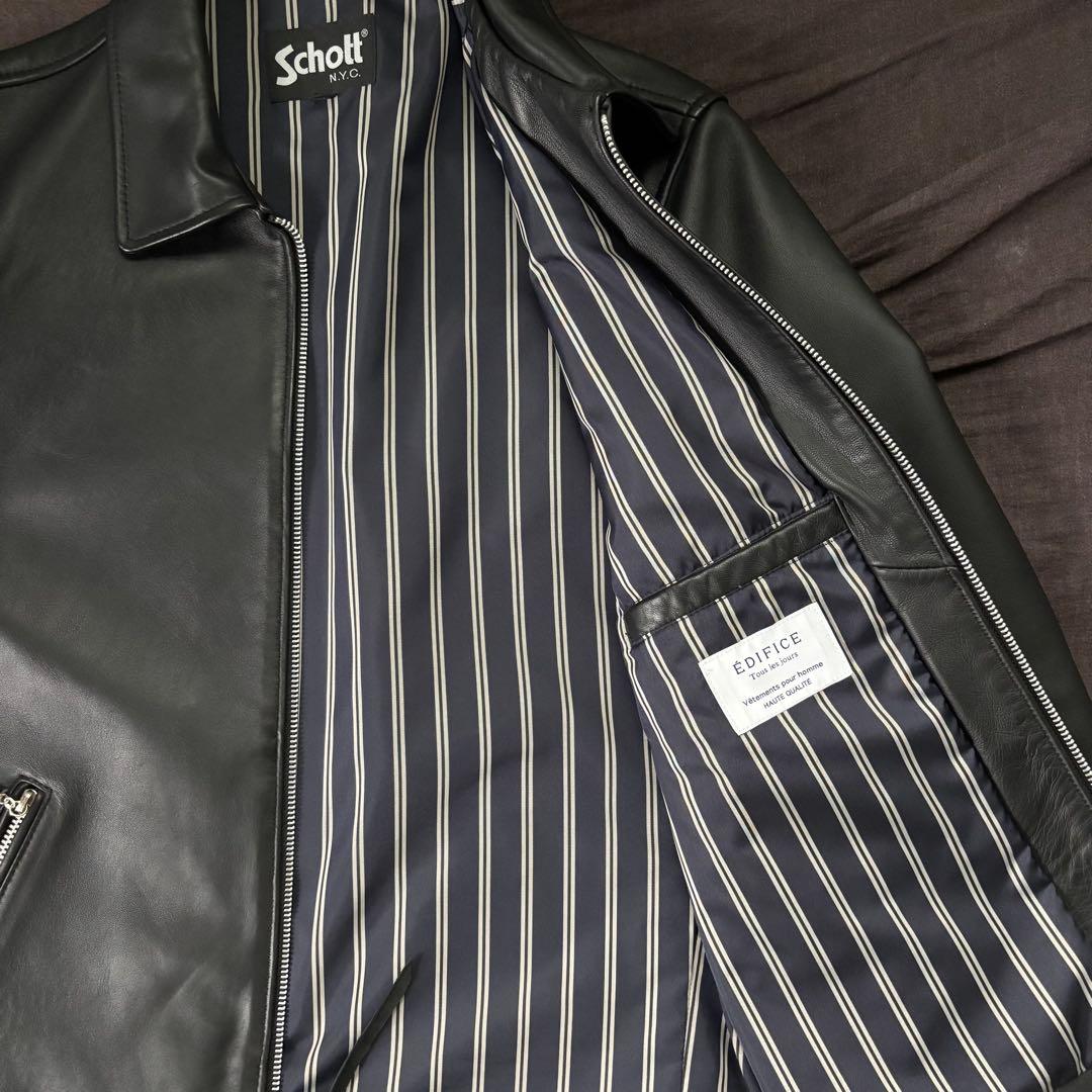 【専用】Schott × EDIFICE 別注 ラムレザージャケット ブラック