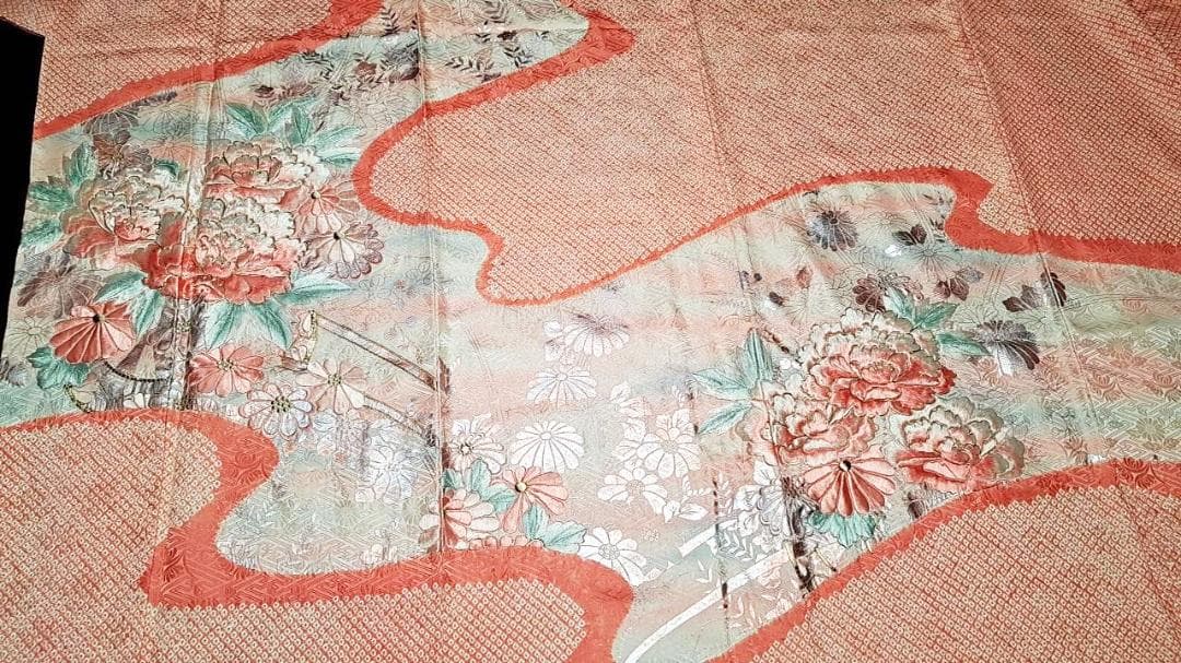振袖フルセット　牡丹手刺繍と絞り染め　銀彩 やまと誂製　L7