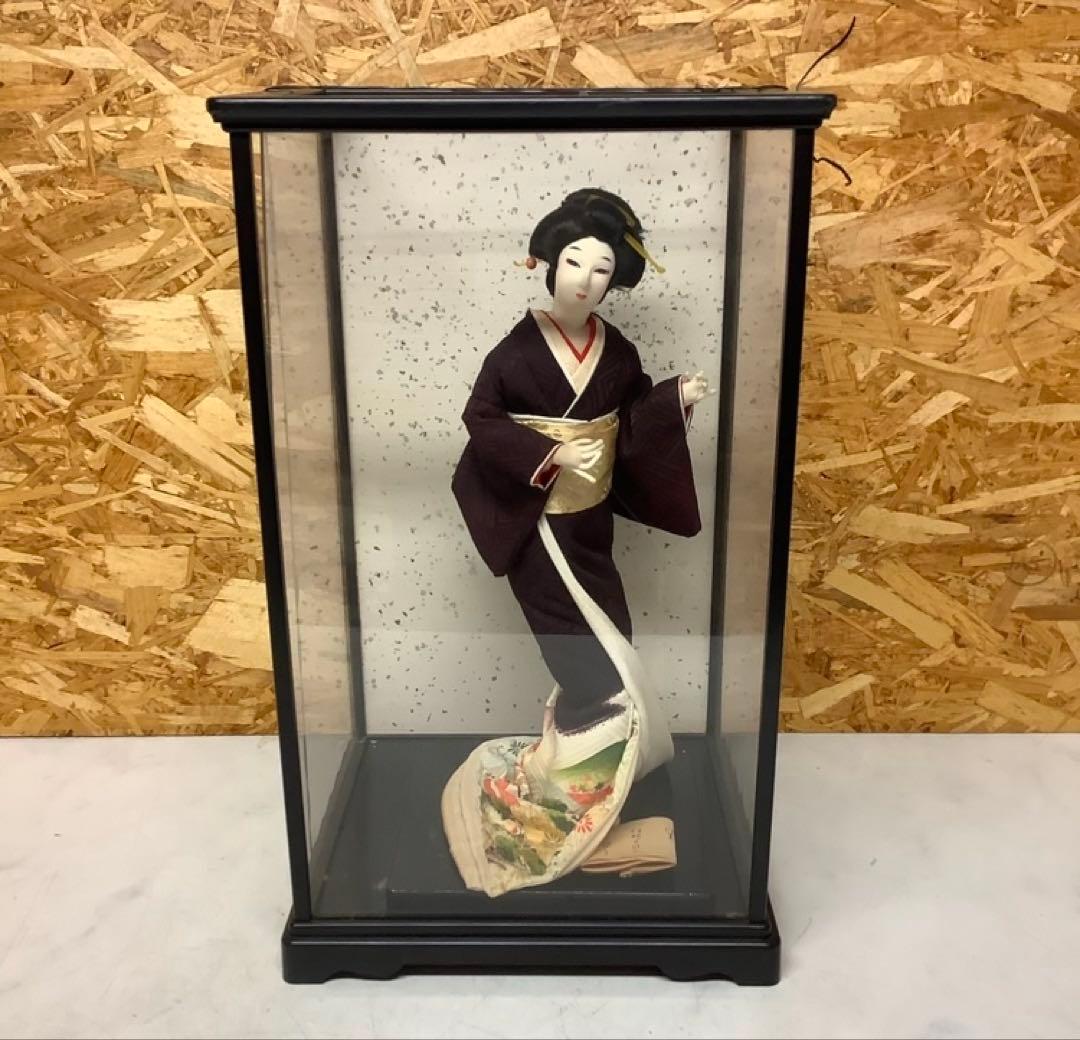 昭和レトロ 日本人形 ガラスケース入 和装飾 舞妓 置物 古民家 (P-66)
