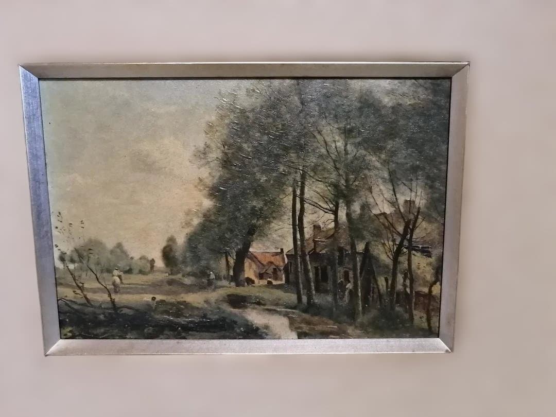 複製画　ヴィンテージ　「ジャン＝バティスト・カミーユ・コロー」風景画　額縁付き