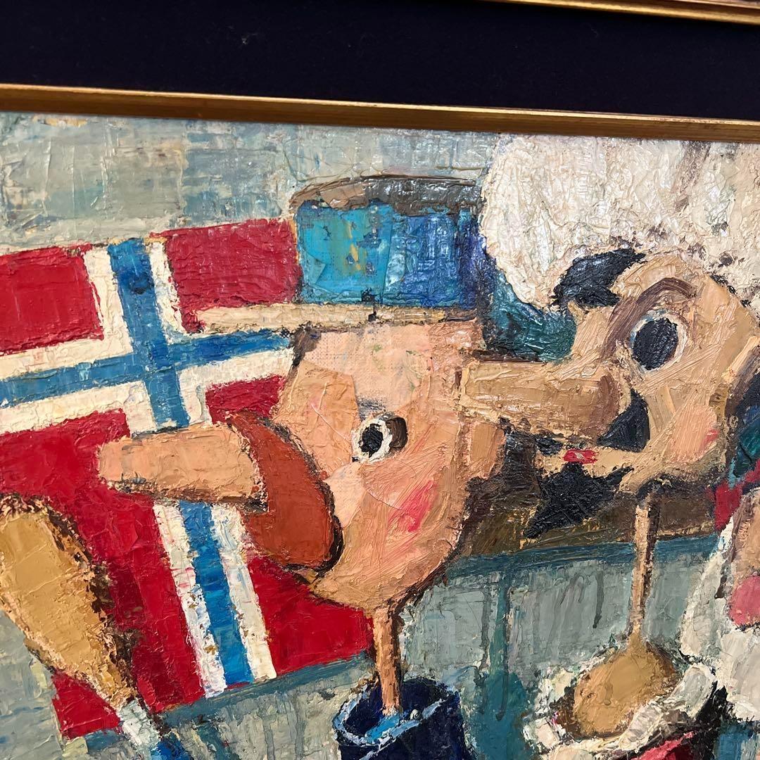 k002r114 額装油彩画 栗家功「人形の窓」50号F型 大型 額縁 ピノキオ