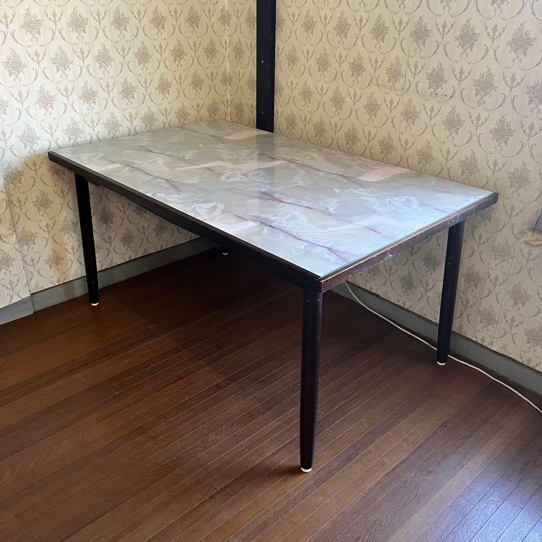 【アンティーク】昭和レトロ 木製 大理石柄 天板 ダイニングテーブル 古家具