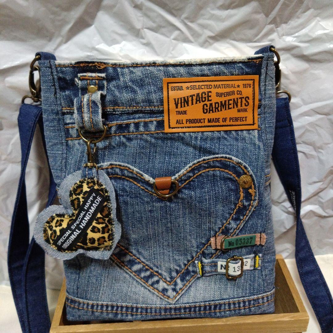 No.251専用‼️巾着袋（リボン）デニムリメイク　携帯扇風機入れ　巾着バック