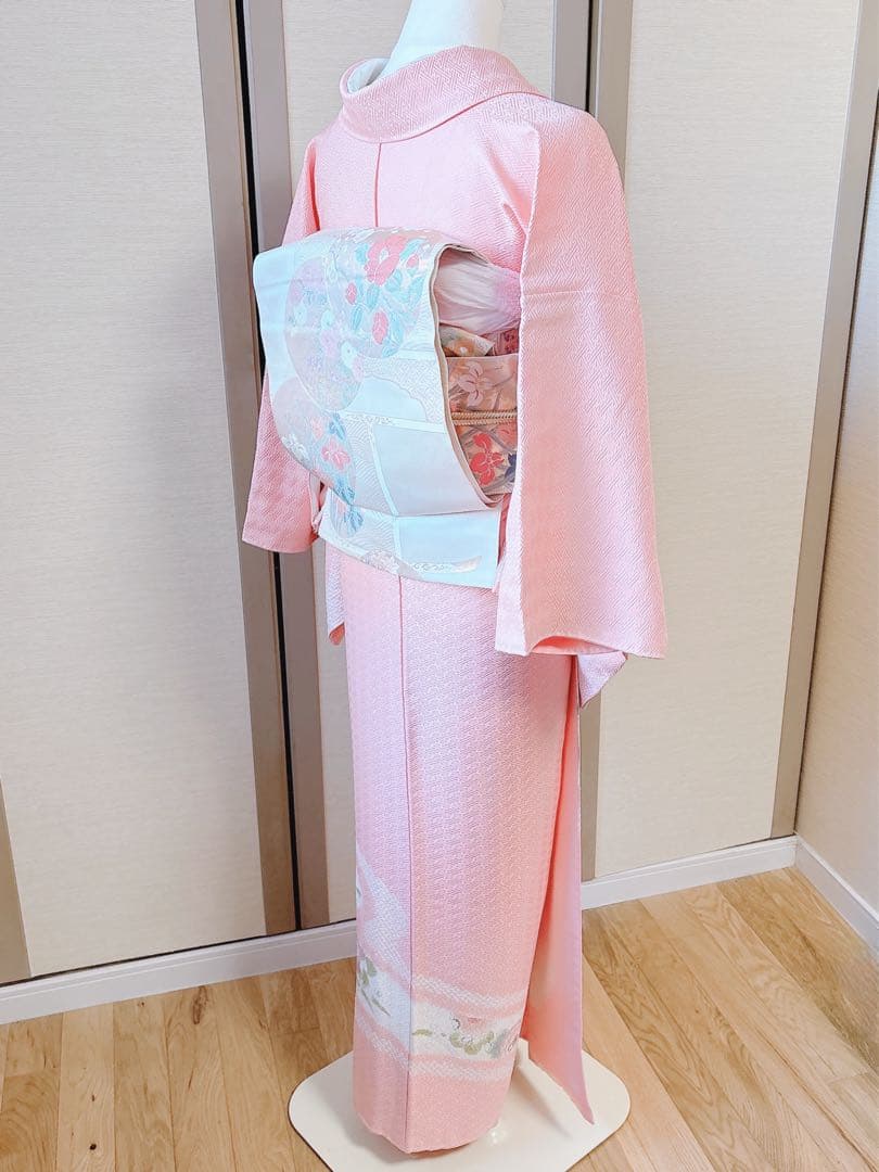 20日まで　訪問着　フルセット　辻が花　裄66 卒業式入学式M L 袋帯　ピンク