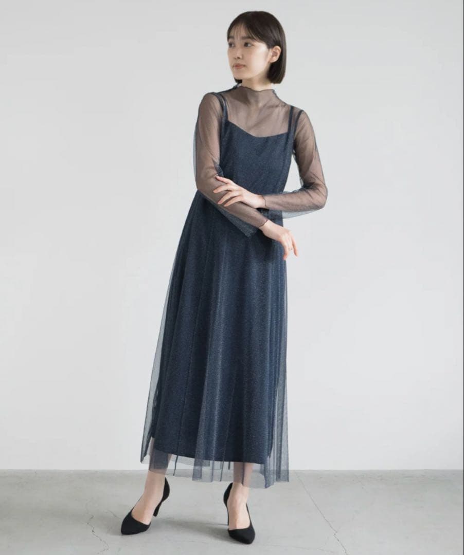 kaene ラメチュールメロウワンピース36サイズblack-silver