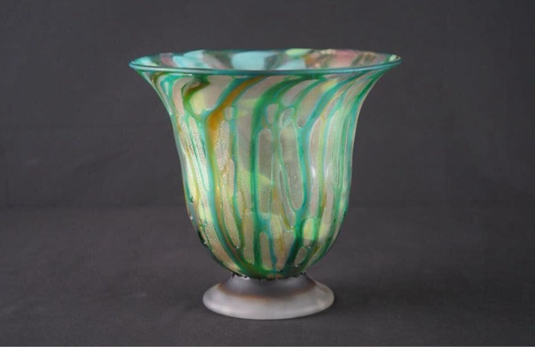 人気硝子工芸作家 石井康治 作 手吹き硝子 金彩 大鉢 保証品 美品