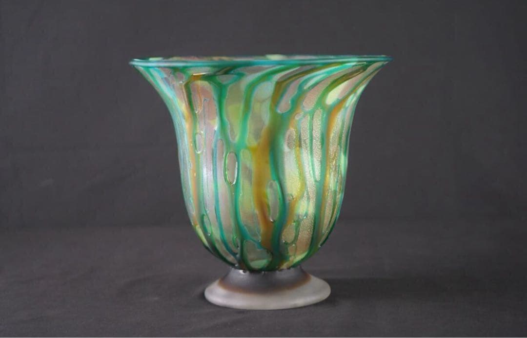 人気硝子工芸作家 石井康治 作 手吹き硝子 金彩 大鉢 保証品 美品