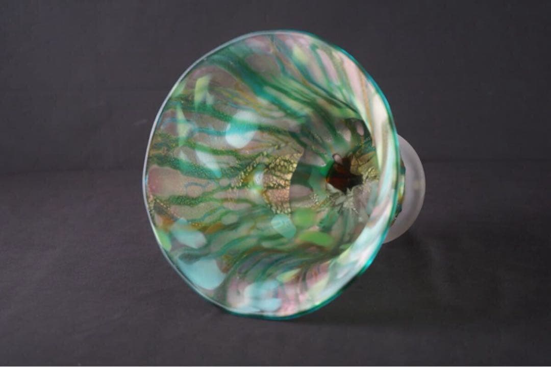 人気硝子工芸作家 石井康治 作 手吹き硝子 金彩 大鉢 保証品 美品