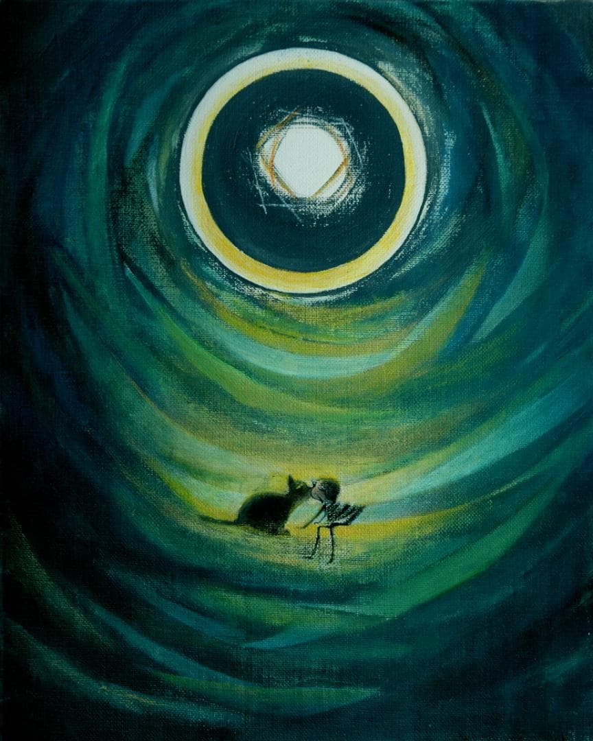 油絵 菅家令子 絵 絵画インテリア額付(黒) F3-031119 祈り子猫女の子