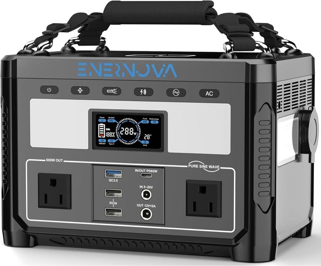 セット　ENERNOVAポータブル電源600W 高出力 リン酸鉄蓄電池288Wh