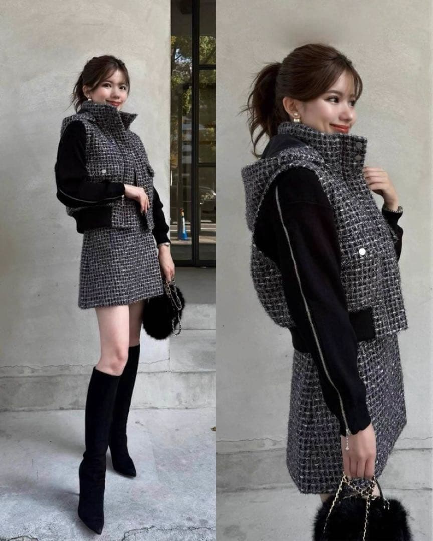 新品 Sheller シャイニー ツイード ラップ キュロット ラメ スカート