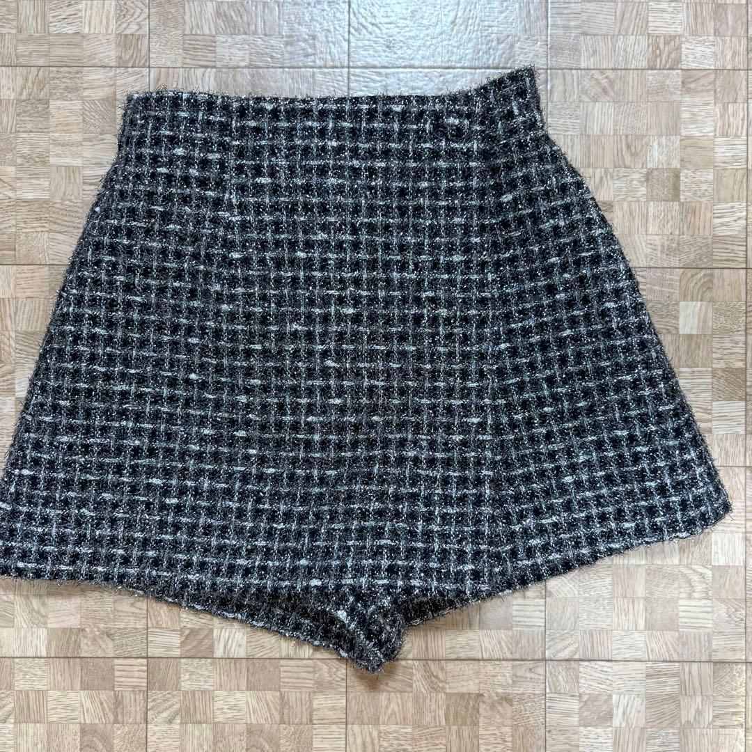 新品 Sheller シャイニー ツイード ラップ キュロット ラメ スカート