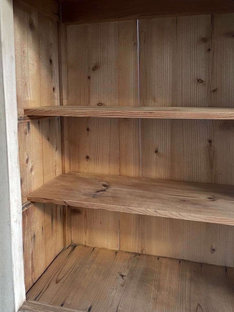 古い奥行の浅いガラス戸棚　食器棚　本棚　レトロ　水屋箪笥　古道具　アンティーク