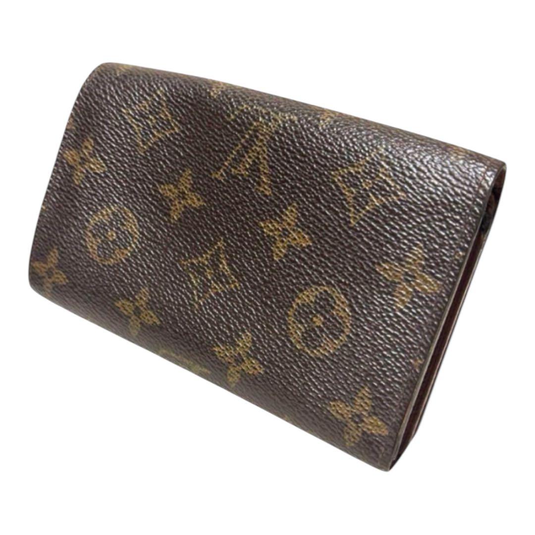 ルイヴィトン　折り財布　ポルトモネビエトレゾール　モノグラム　ブラウン　PVC