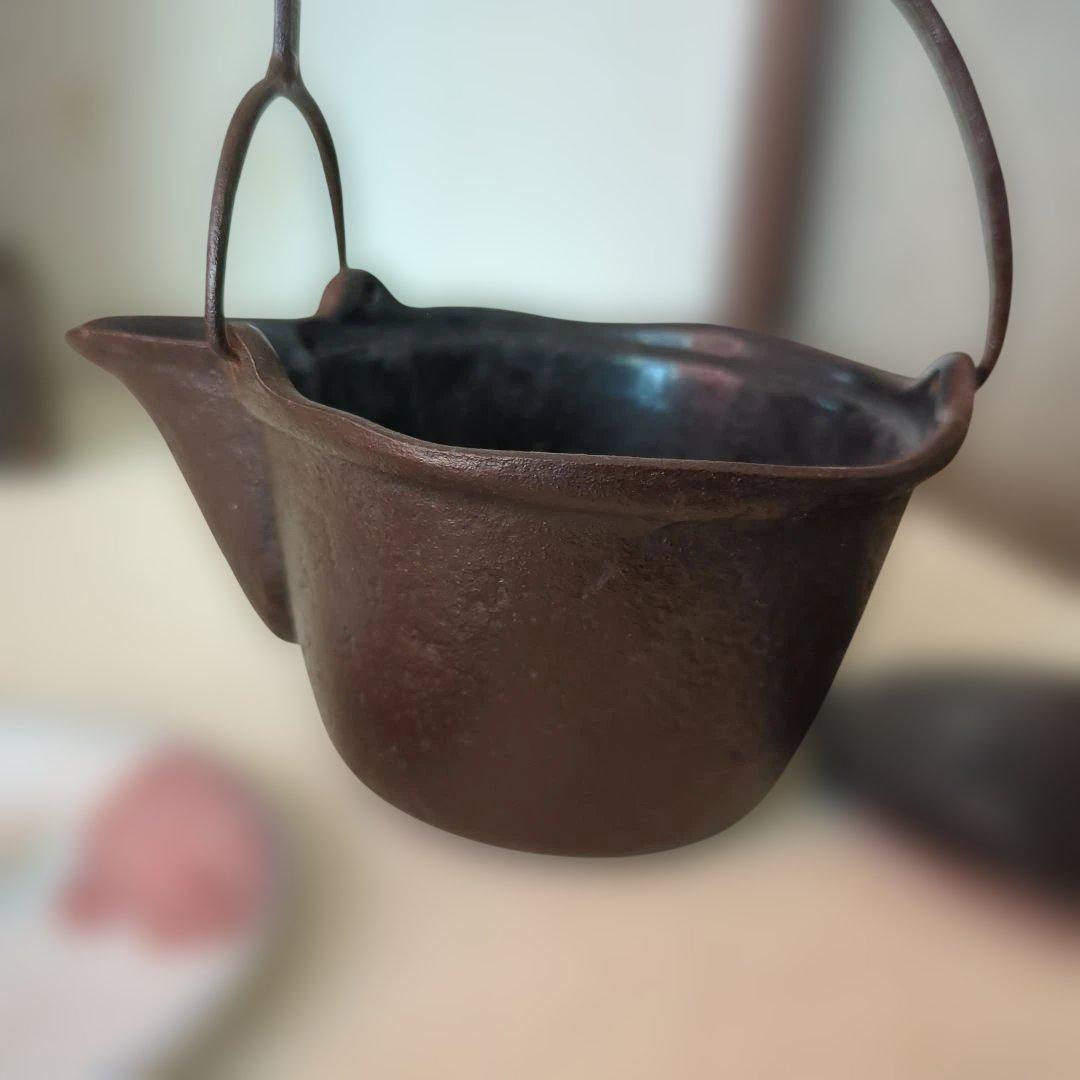 骨董　燗鍋　燗付　鋳鉄製　替蓋　酒器　茶道具　陶器蓋付き