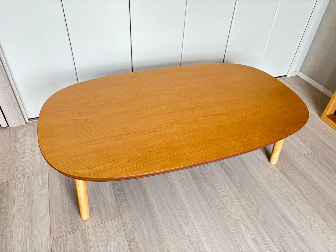 木製 楕円形 こたつ チェック柄布団付き