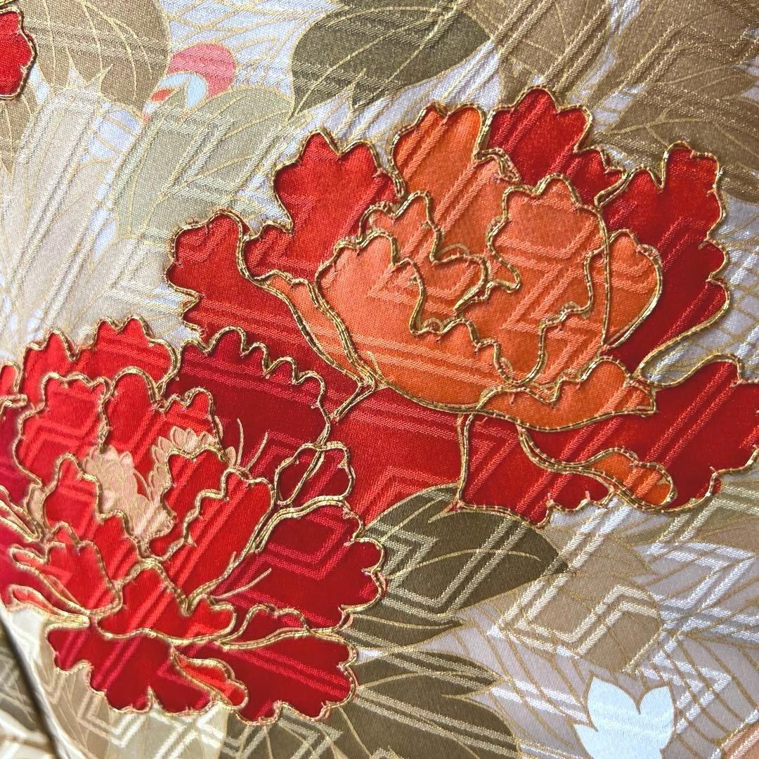 418 振袖フルセット 正絹 紺 ネイビー 朱赤 金彩 駒刺繍 暈し染め