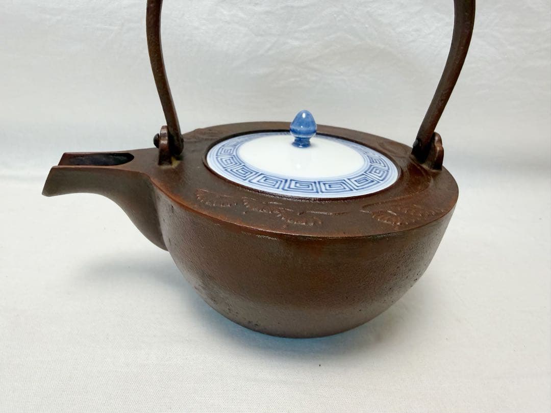 未使用 茶道具 人間国宝 高橋敬典造 松地紋 銚子 釜印 共箱