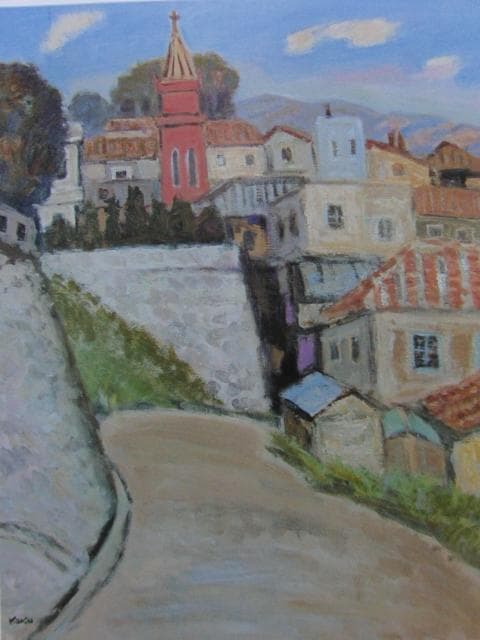 柏原覚太郎、教会のある風景、希少な画集より、新品高級額・額装付