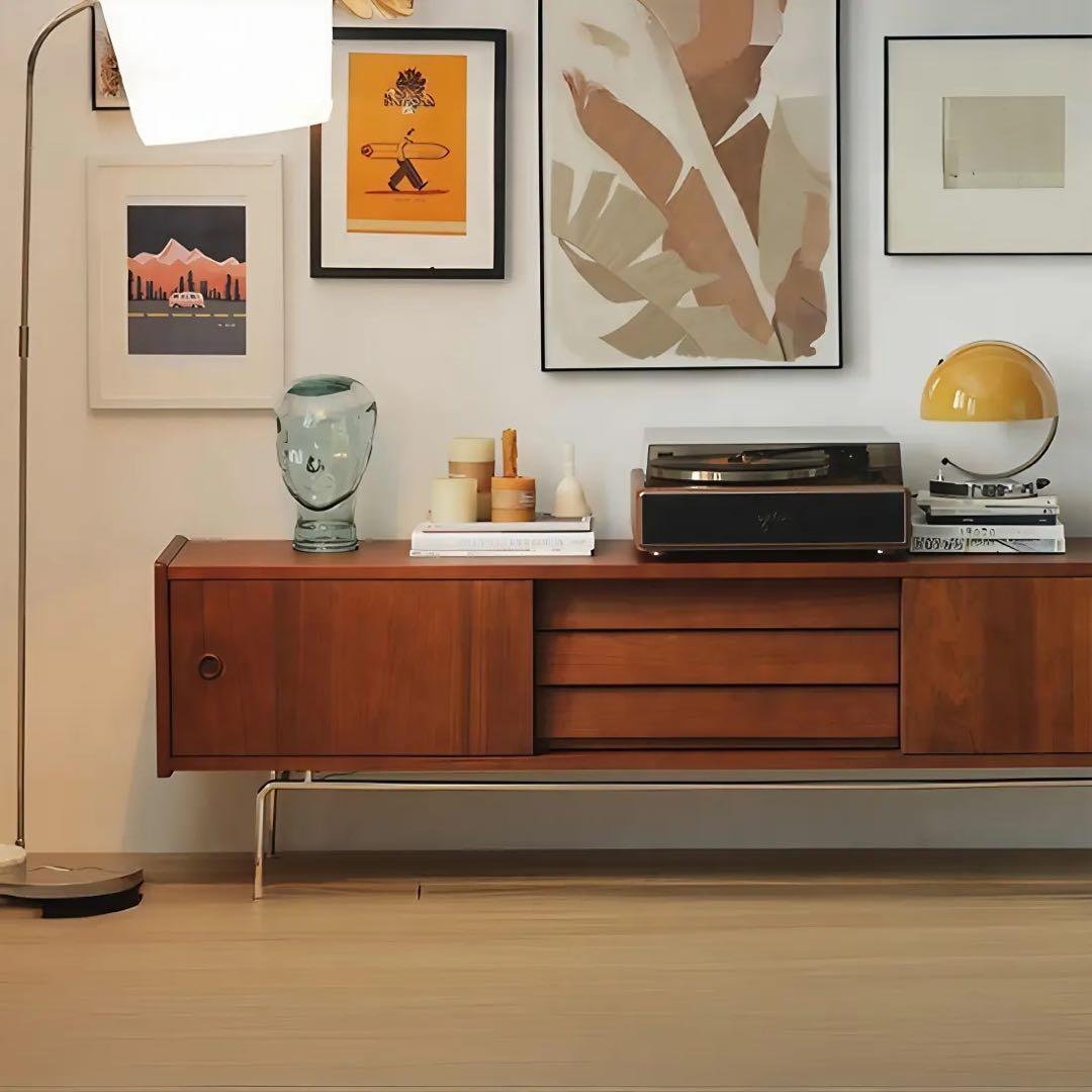 CAGUUUツゲ材 北欧レトロテレビボードブラウン木製テレビボード