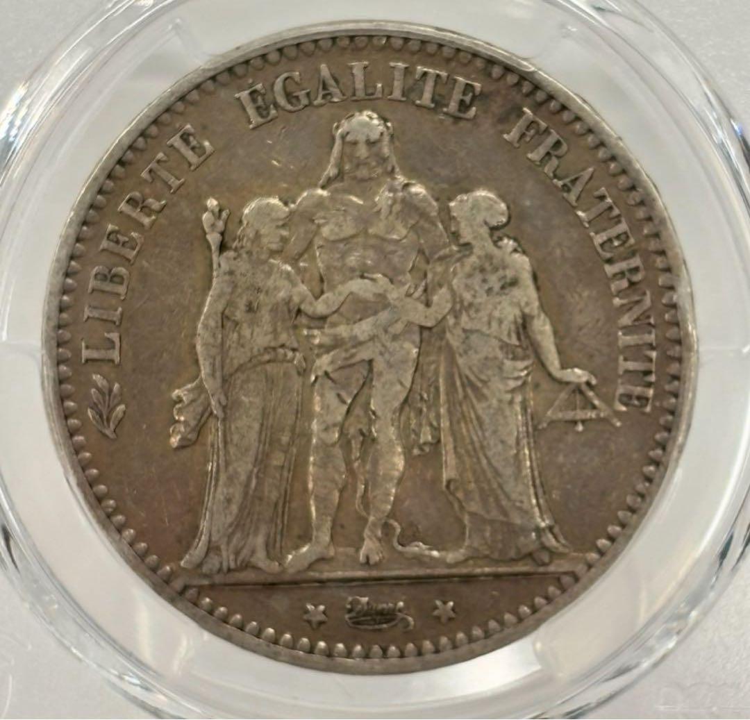 フランス1874年- K 稀少❗️ヘラクレス5フラン大型銀貨 PCGS認証