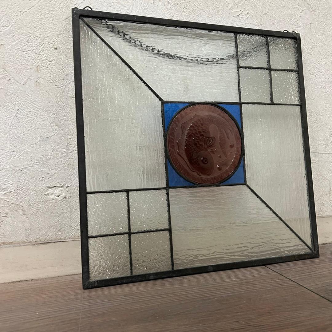西洋アンティーク　大　ステンドグラス　縦　37cm×横　37cm