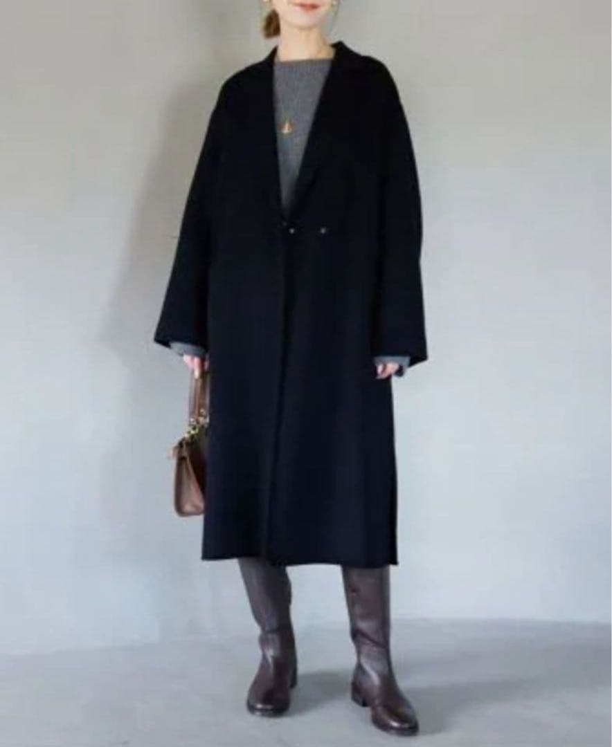 スローブイエナ　ハミルトン　ダブルフェイス　ウールチェスターコート　紺　Free