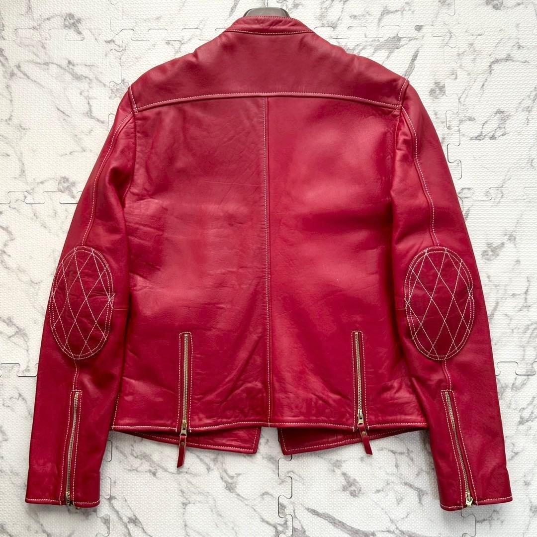 極美品✨UNION JAP シングルライダースジャケット ラムレザー 赤 L