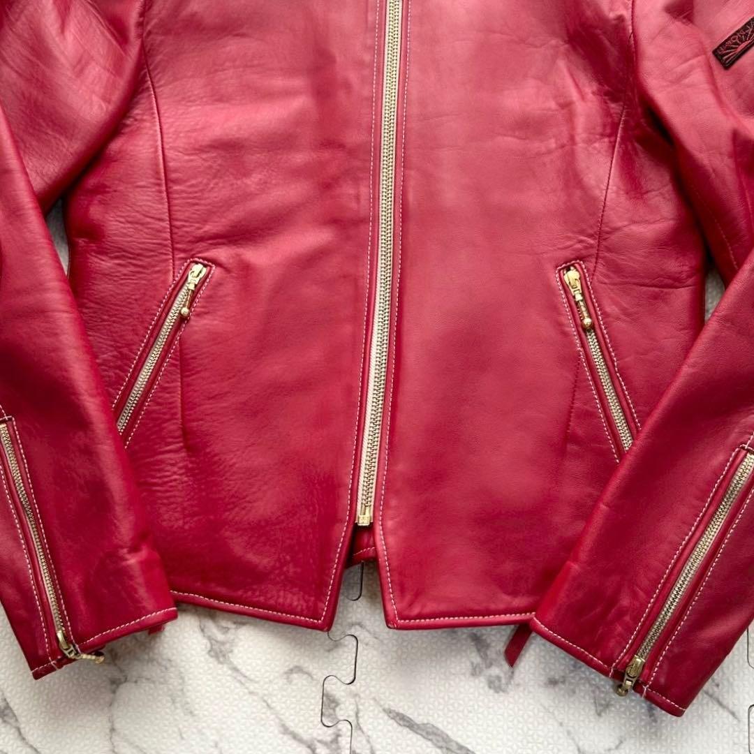 極美品✨UNION JAP シングルライダースジャケット ラムレザー 赤 L