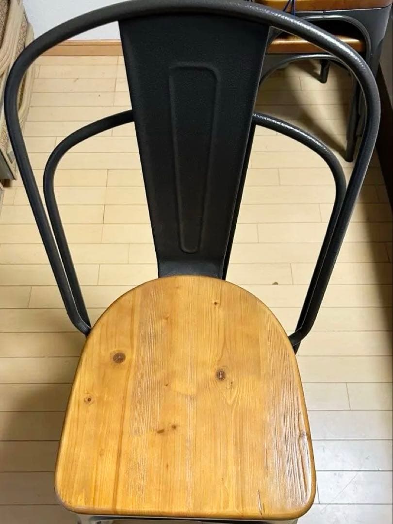 アイアン天然木チェア椅子　インダストリアル 二脚
