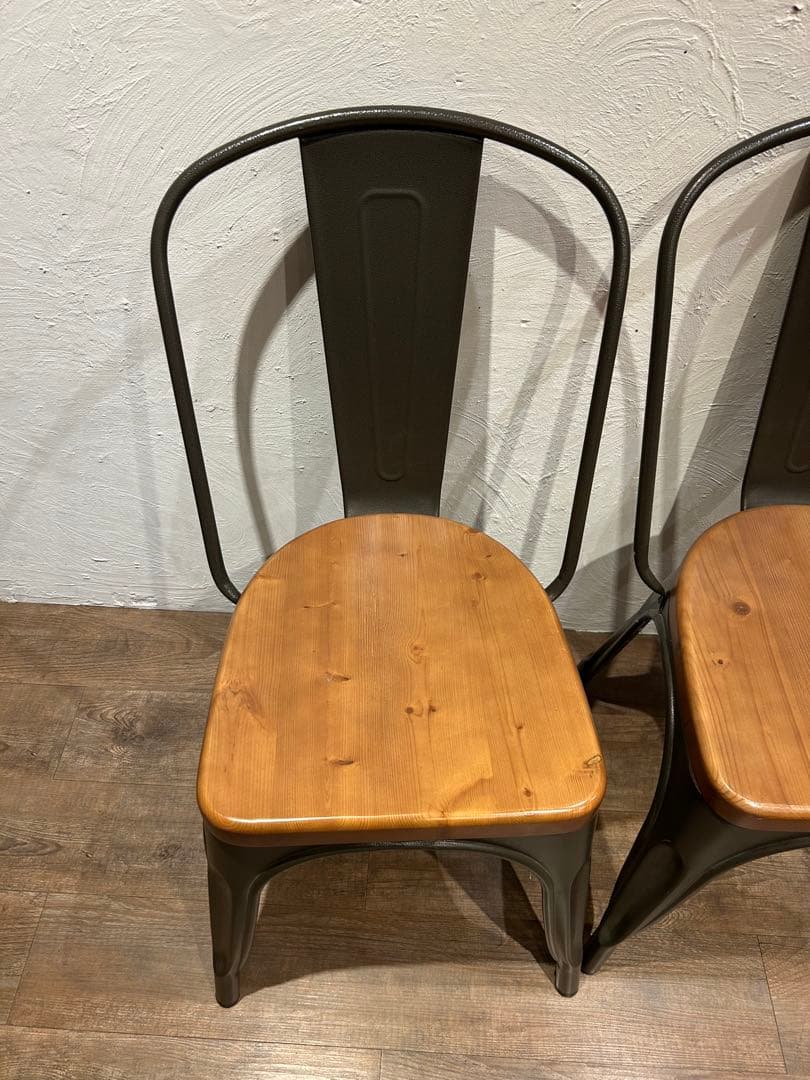 アイアン天然木チェア椅子　インダストリアル 二脚