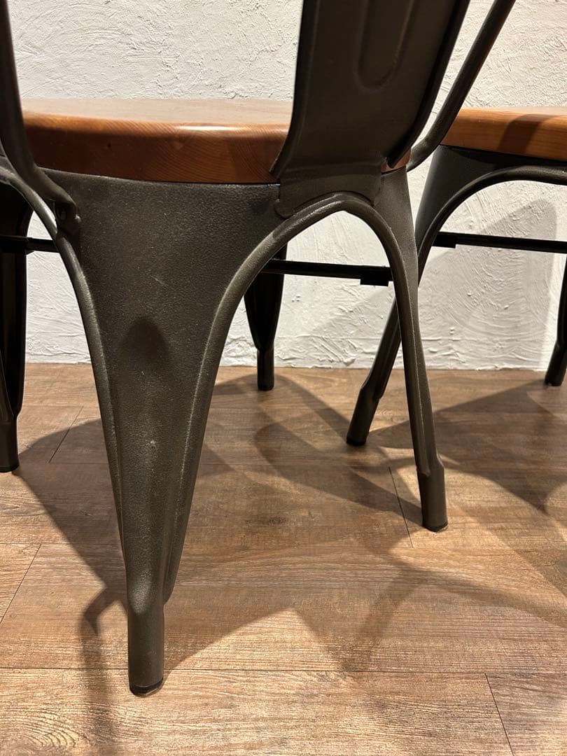 アイアン天然木チェア椅子　インダストリアル 二脚