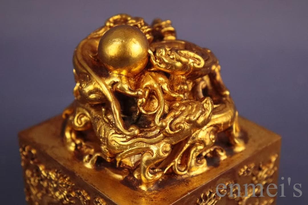 中国古美術 旧蔵鍍金銅印章 鏨刻印鑑 文房具 篆書印 純手作り 在銘 書道用品